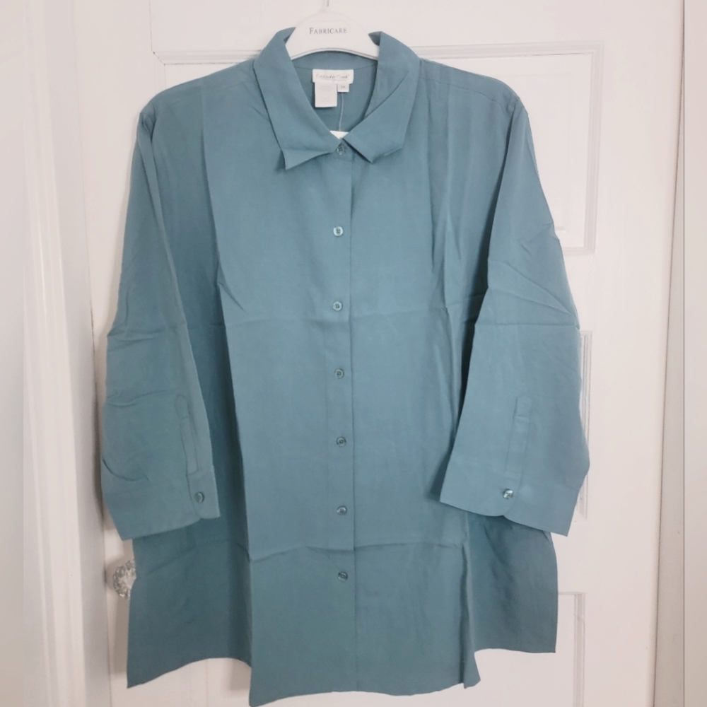 Coldwater Creek Button Down Tab Shirt 2XL Color Moss